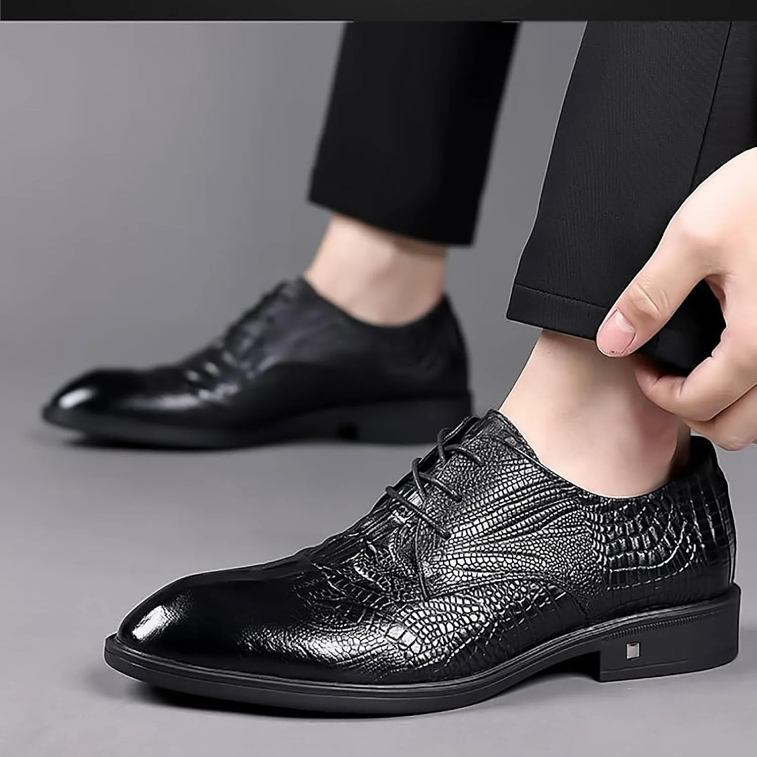 Men's Genuine Leather Oxford Shoes Anti-Slip Rubber Sole Classic Lace-Up Derby Business Casual Wedding Formal Shoes for Parties