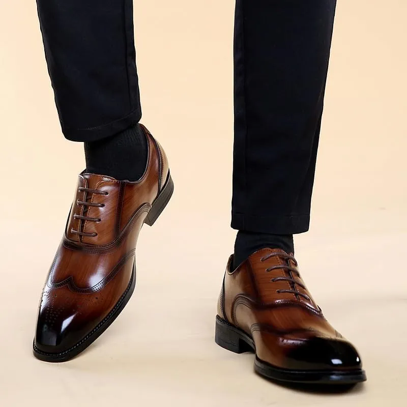 Men's Genuine Leather Oxford Shoes - Classic Pointed-Toe Derby Dress Shoes for Business & Casual Wear