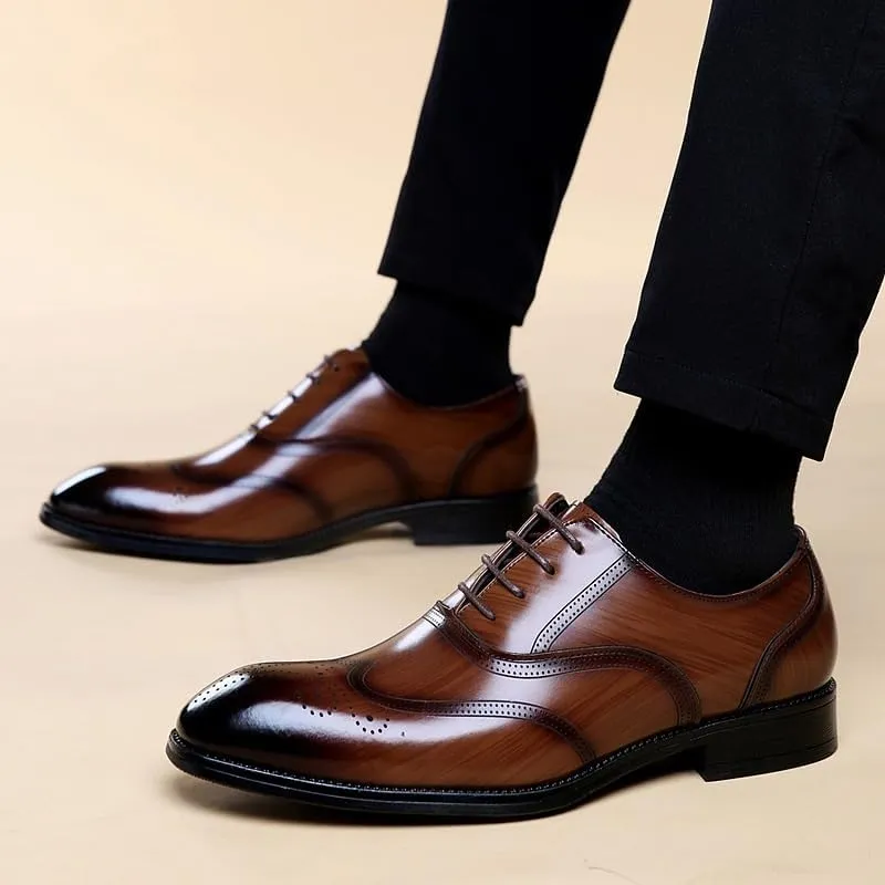 Men's Genuine Leather Oxford Shoes - Classic Pointed-Toe Derby Dress Shoes for Business & Casual Wear