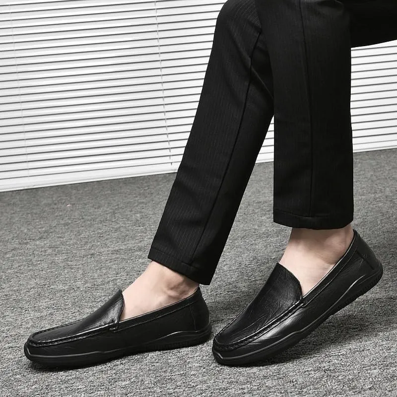 Men's Genuine Leather Oxford Shoes Men Classic Slip On Dress Shoes Men Non-Slip Business Formal Derby Shoes(Black,7)