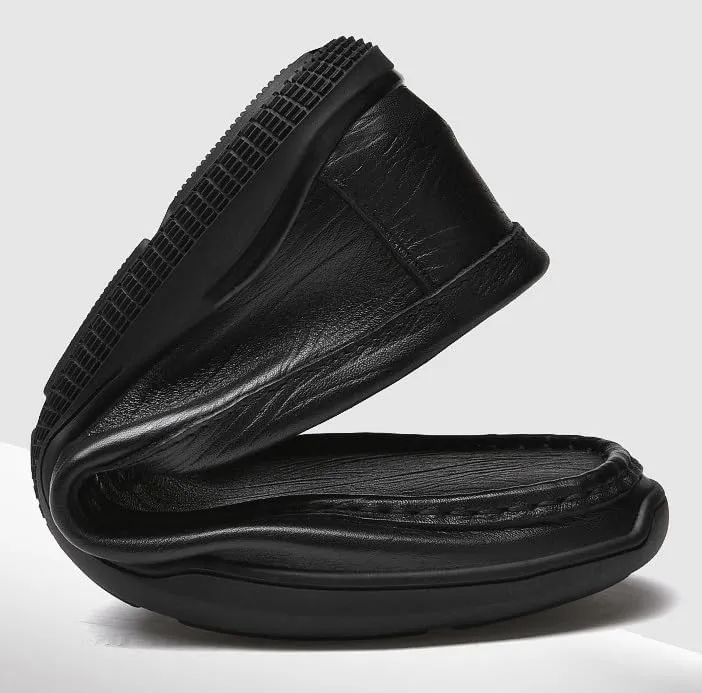 Men's Genuine Leather Oxford Shoes Men Classic Slip On Dress Shoes Men Non-Slip Business Formal Derby Shoes(Black,7)