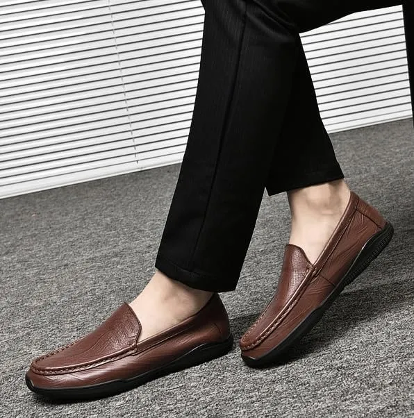 Men's Genuine Leather Oxford Shoes Men Classic Slip On Dress Shoes Men Non-Slip Business Formal Derby Shoes(Brown,10)