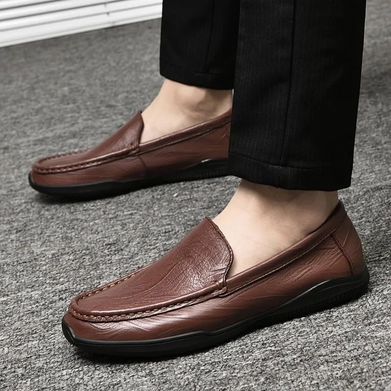 Men's Genuine Leather Oxford Shoes Men Classic Slip On Dress Shoes Men Non-Slip Business Formal Derby Shoes(Brown,10)