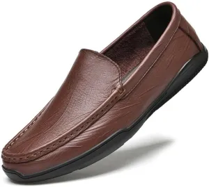 Men's Genuine Leather Oxford Shoes Men Classic Slip On Dress Shoes Men Non-Slip Business Formal Derby Shoes(Brown,10)