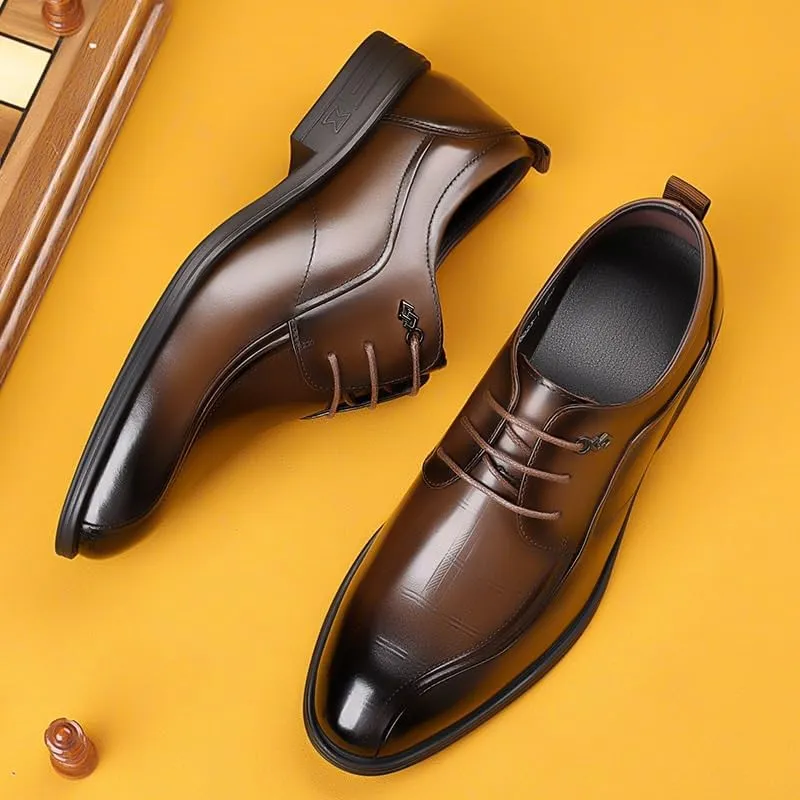 Men's Genuine Leather Platform Oxfords Dress Shoes Fashion Classic Lace Up Leather Low Heels Tuxedo Shoes