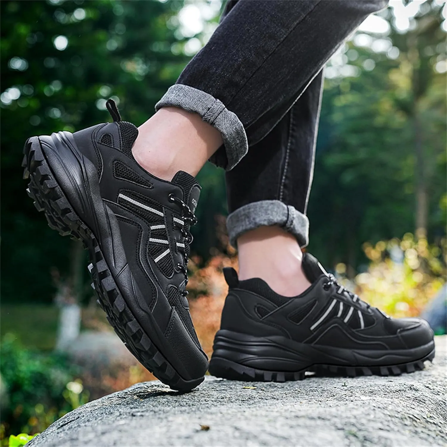 Mens Hiking Shoes Walking Trainers Outdoor Work Sneakers Running Shoes Non-Slip Breathable Trekking Footwear for Camping Travel