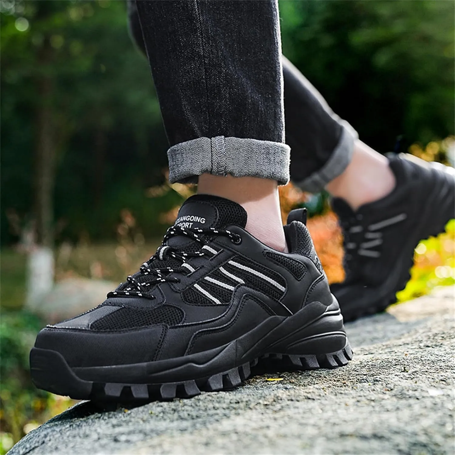 Mens Hiking Shoes Walking Trainers Outdoor Work Sneakers Running Shoes Non-Slip Breathable Trekking Footwear for Camping Travel