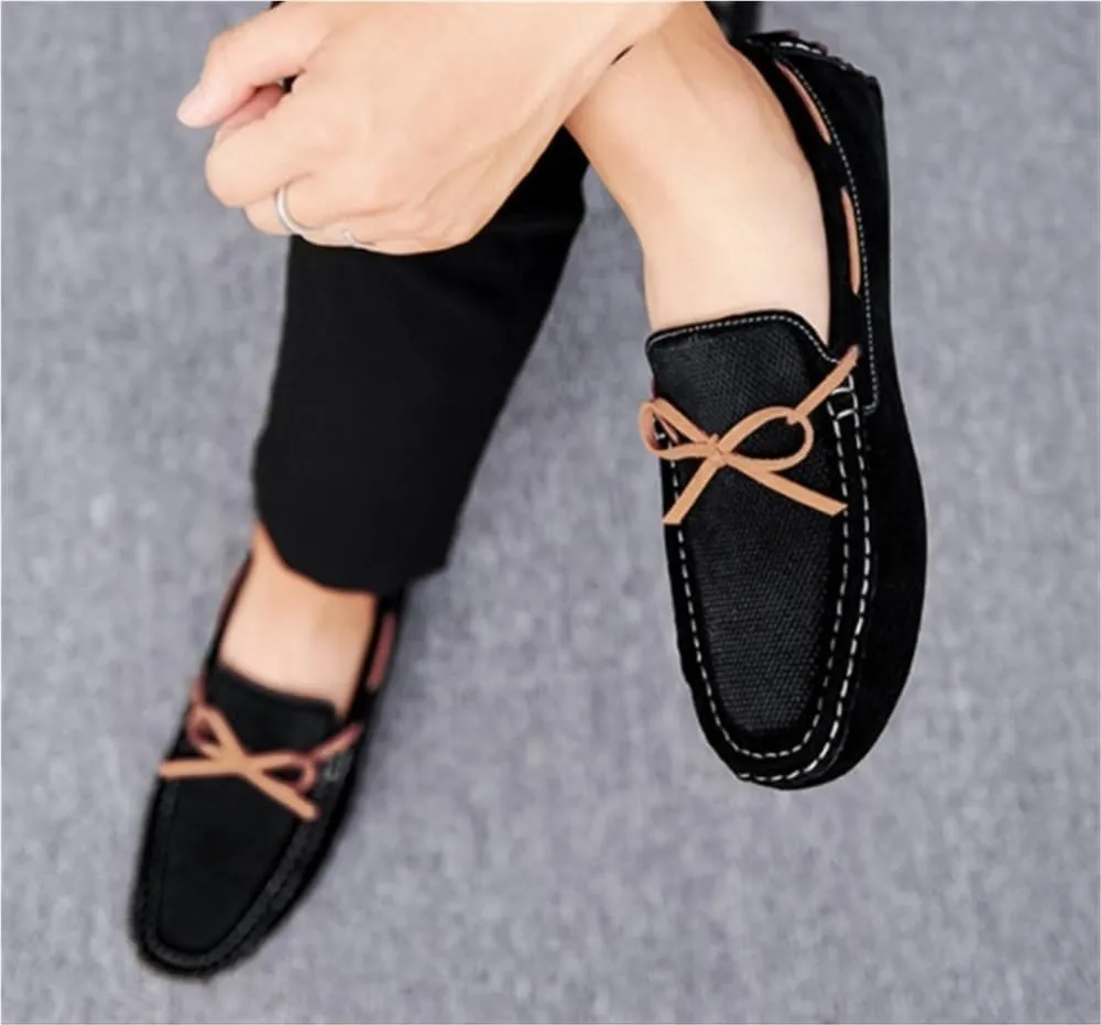 Mens Loafers Shoe Stitching Detailed Round Toe Suede Vamp Slip Resistant Comfortable Fashion Casual Slip-ons
