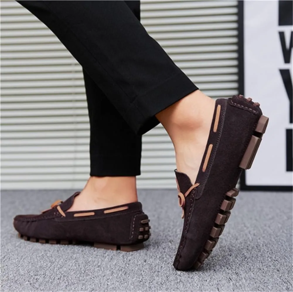 Mens Loafers Shoe Stitching Detailed Round Toe Suede Vamp Slip Resistant Comfortable Fashion Casual Slip-ons