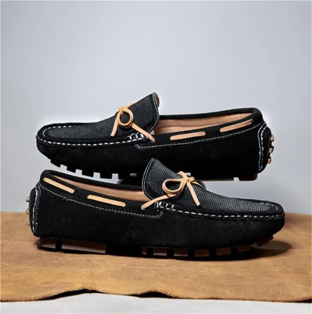 Mens Loafers Shoe Stitching Detailed Round Toe Suede Vamp Slip Resistant Comfortable Fashion Casual Slip-ons