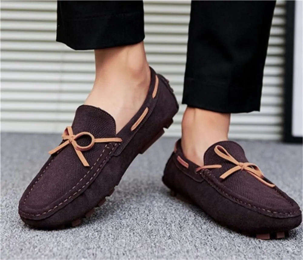 Mens Loafers Shoe Stitching Detailed Round Toe Suede Vamp Slip Resistant Comfortable Fashion Casual Slip-ons