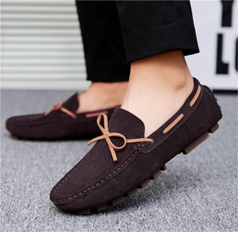 Mens Loafers Shoe Stitching Detailed Round Toe Suede Vamp Slip Resistant Comfortable Fashion Casual Slip-ons