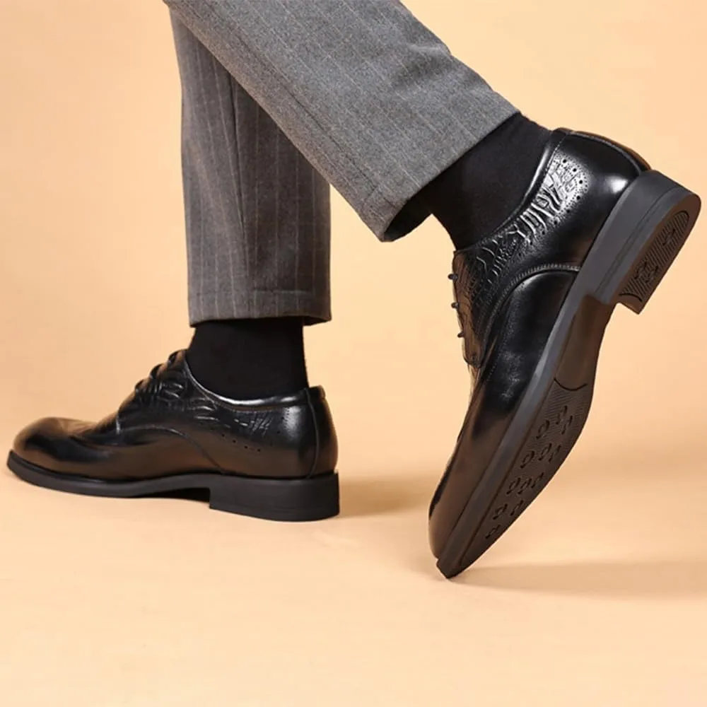 Mens Oxford Men's Luxury Classic Lace-up Formal Oxfords Shoes Fashion Classic Carved Pointed Toe Leather Low Heels Dress Shoes Dress Shoes