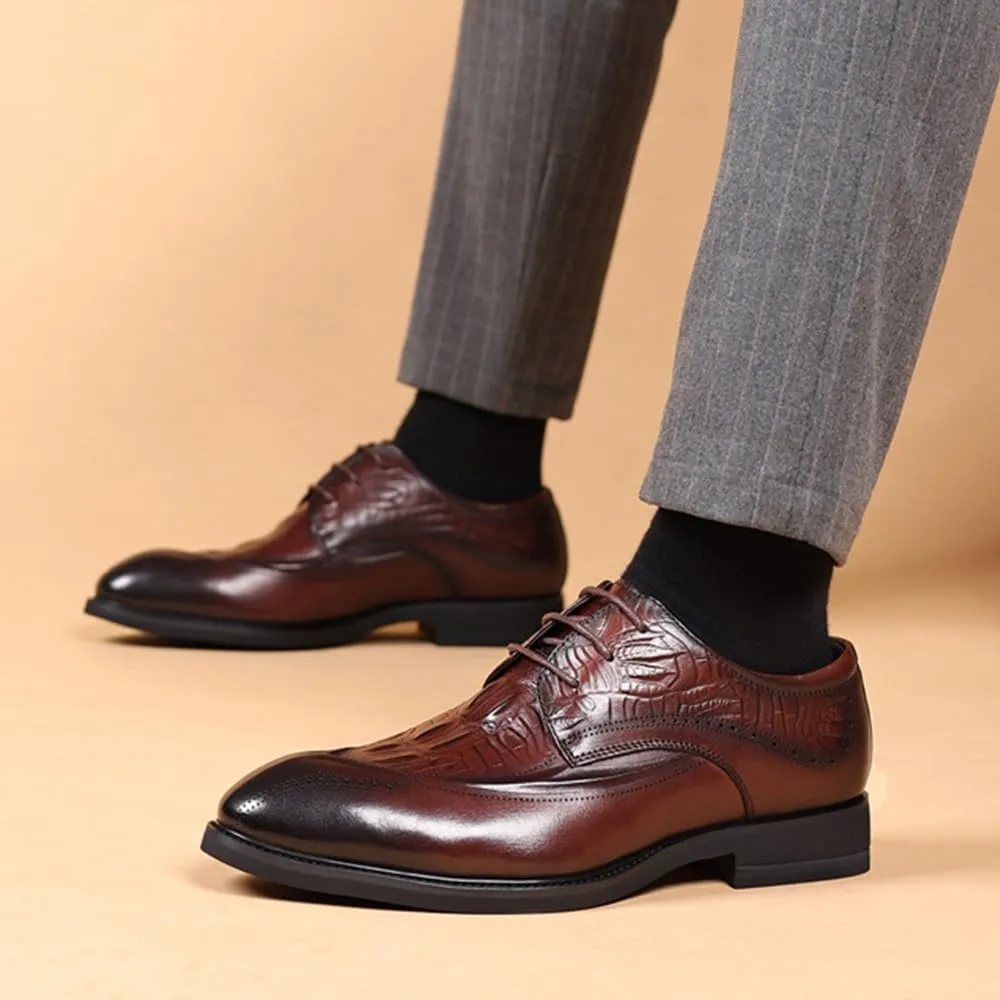 Mens Oxford Men's Luxury Classic Lace-up Formal Oxfords Shoes Fashion Classic Carved Pointed Toe Leather Low Heels Dress Shoes Dress Shoes