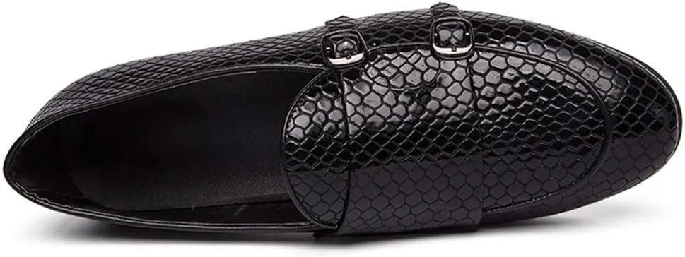 Men's Round Toe Slip-on Loafers for Men Casual Moccasins Shoes Snakeskin Emboss Monk Strap Lightweight Rubber Sole