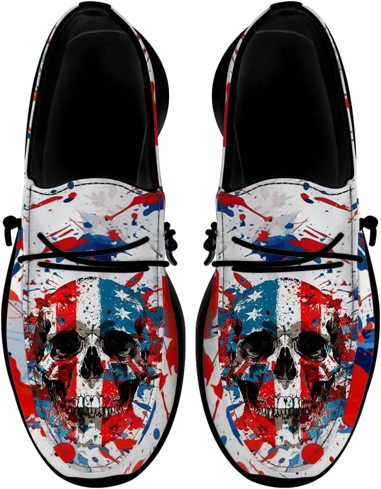Men's Skull Loafers American Flag Slip-on Shoes Causal Shoes Gifts for Women Men