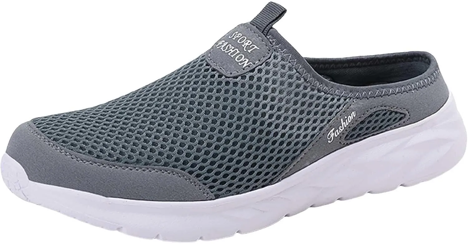Men's Slip On Mesh Slippers Breathable Summer Shoes Lightweight Non Slip Beach Shoes Soft Flat Elderly Shoe