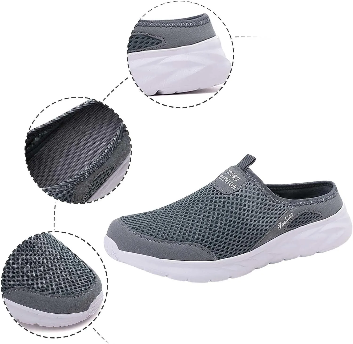 Men's Slip On Mesh Slippers Breathable Summer Shoes Lightweight Non Slip Beach Shoes Soft Flat Elderly Shoe