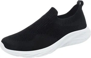 Men's Slip On Sock Shoes Breathable Elastic Knit Sneakers Lightweight Cushion Walking Shoes Non Slip Elderly Shoe