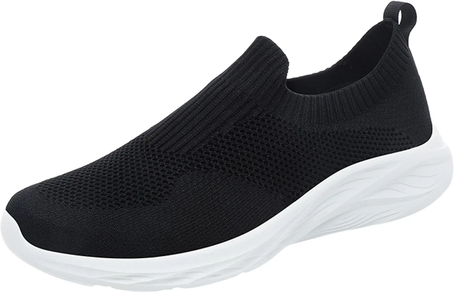 Men's Slip On Sock Shoes Breathable Elastic Knit Sneakers Lightweight Cushion Walking Shoes Non Slip Elderly Shoe