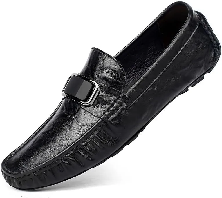Men's Slip-Ons Loafers Mens Fashion Classic Pointed Toe Low Top Leather Dress Shoes