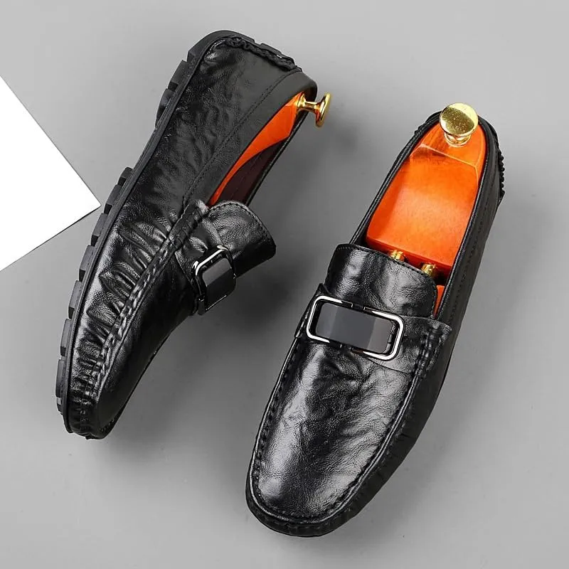 Men's Slip-Ons Loafers Mens Fashion Classic Pointed Toe Low Top Leather Dress Shoes