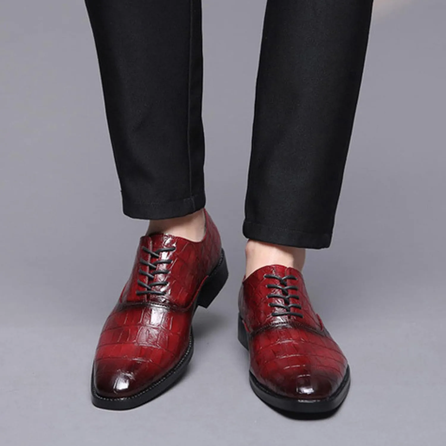 Men'S Stone Pattern Leather Dress Oxford Shoes,Fashion Comfortable Pointed Toe Lace Up Low Top Suit Shoes,for Classic Business Formal Derby Shoes