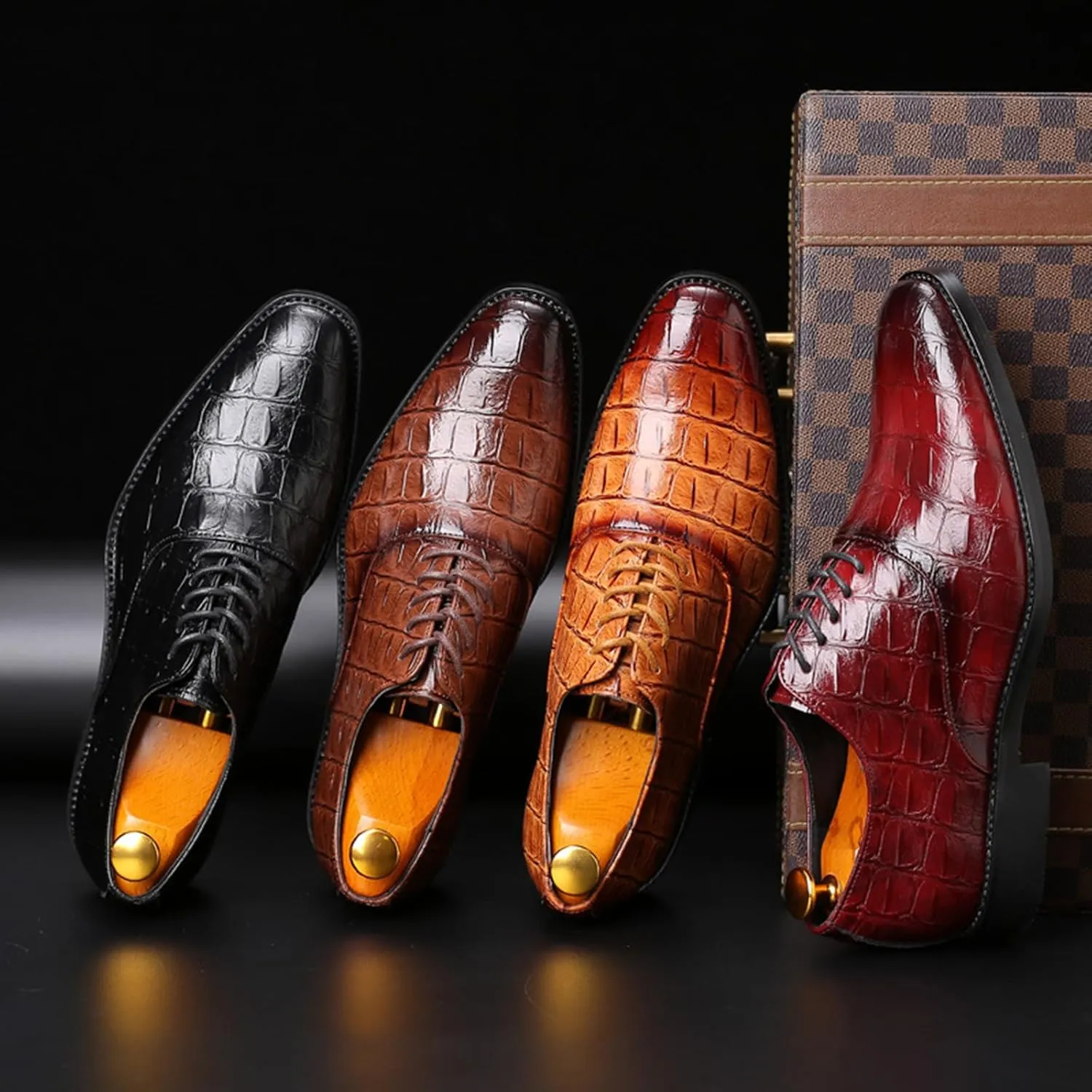 Men'S Stone Pattern Leather Dress Oxford Shoes,Fashion Comfortable Pointed Toe Lace Up Low Top Suit Shoes,for Classic Business Formal Derby Shoes
