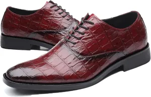 Men'S Stone Pattern Leather Dress Oxford Shoes,Fashion Comfortable Pointed Toe Lace Up Low Top Suit Shoes,for Classic Business Formal Derby Shoes