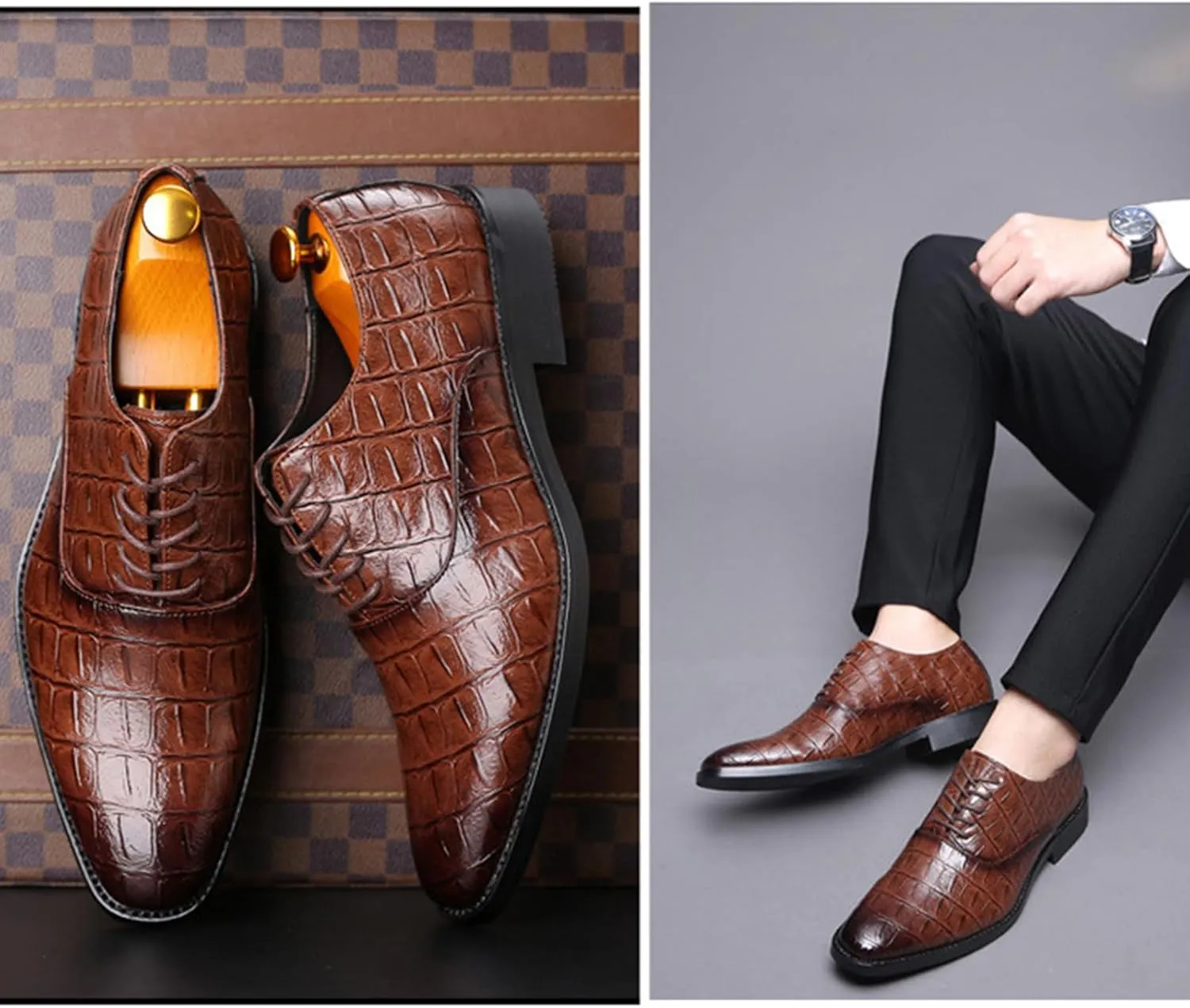 Men'S Stone Pattern Leather Dress Oxford Shoes,Fashion Comfortable Pointed Toe Lace Up Low Top Suit Shoes,for Classic Business Formal Derby Shoes