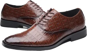 Men'S Stone Pattern Leather Dress Oxford Shoes,Fashion Comfortable Pointed Toe Lace Up Low Top Suit Shoes,for Classic Business Formal Derby Shoes