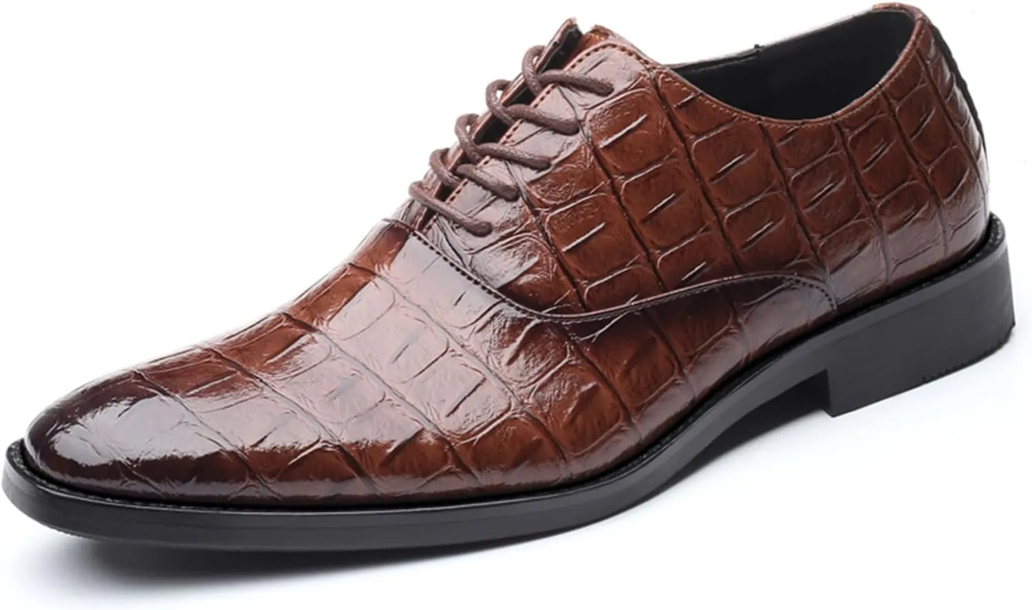 Men'S Stone Pattern Leather Dress Oxford Shoes,Fashion Comfortable Pointed Toe Lace Up Low Top Suit Shoes,for Classic Business Formal Derby Shoes