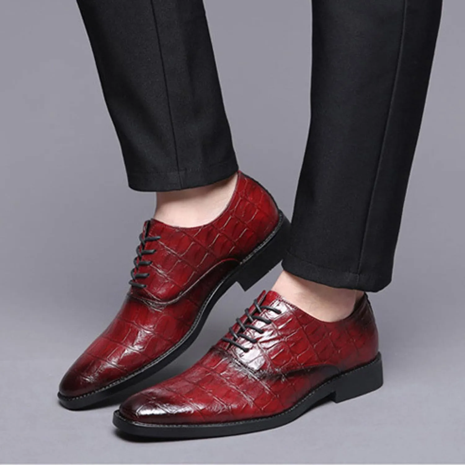 Men'S Stone Pattern Leather Dress Oxford Shoes,Fashion Comfortable Pointed Toe Lace Up Low Top Suit Shoes,for Classic Business Formal Derby Shoes