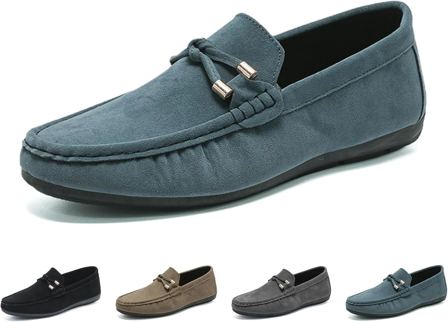 Men's Suede Leather Moccasins Penny Loafers Casual Round Toe Slip On Gommino Flat Driving Shoes Lightweight Comfort Dress Boat Shoes