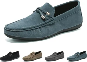 Men's Suede Leather Moccasins Penny Loafers Casual Round Toe Slip On Gommino Flat Driving Shoes Lightweight Comfort Dress Boat Shoes