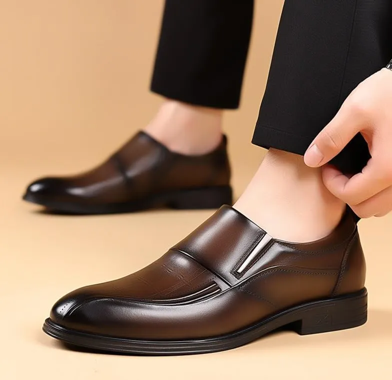 Men's Vintage Classic Slip On Dress Shoes Men Leather Non-Slip Business Platform Oxfords Shoes