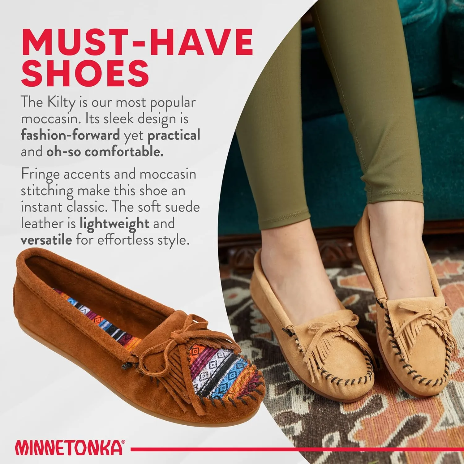 Minnetonka Women's Kilty Suede Hardsole Moccasin