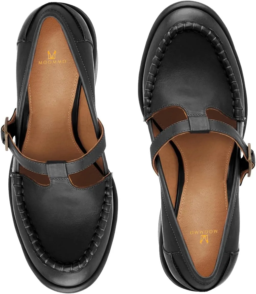 MOOMMO Women Chunky Stacked Heel Loafers Pumps Round Closed Toe Slip On Penny Loafer Buckle T-Strap Block High Heel Oxford Shoes Formal Classic Thick Heel Dress Loafer Office Lady Retro 4-11 M US