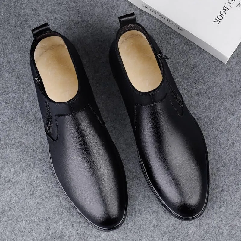 New Ankle Boots For Men Anti-slip Slip Resistant Wearable Round Toe Slip On Double Side Zip PU Leather Fashion Dress