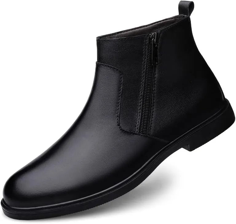 New Ankle Boots For Men Anti-slip Slip Resistant Wearable Round Toe Slip On Double Side Zip PU Leather Fashion Dress
