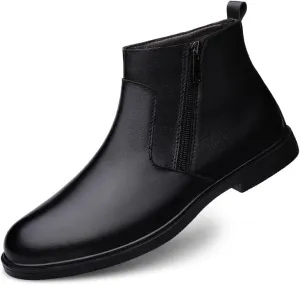 New Ankle Boots For Men Anti-slip Slip Resistant Wearable Round Toe Slip On Double Side Zip PU Leather Fashion Dress