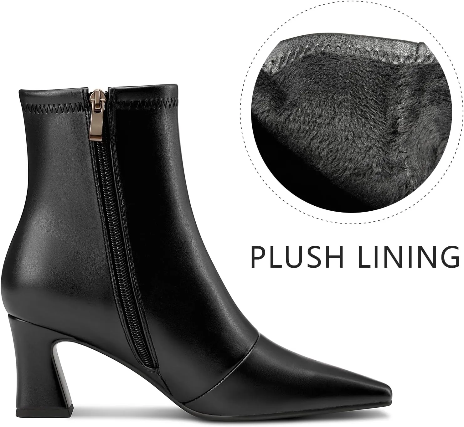 NobleOnly Womens Ankle Boots Square Toe Side Zipper Chunky Block Heel Low Heeled Short Booties Casual Office Dress Boots 2.8 Inches Heels