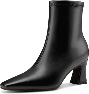 NobleOnly Womens Ankle Boots Square Toe Side Zipper Chunky Block Heel Low Heeled Short Booties Casual Office Dress Boots 2.8 Inches Heels