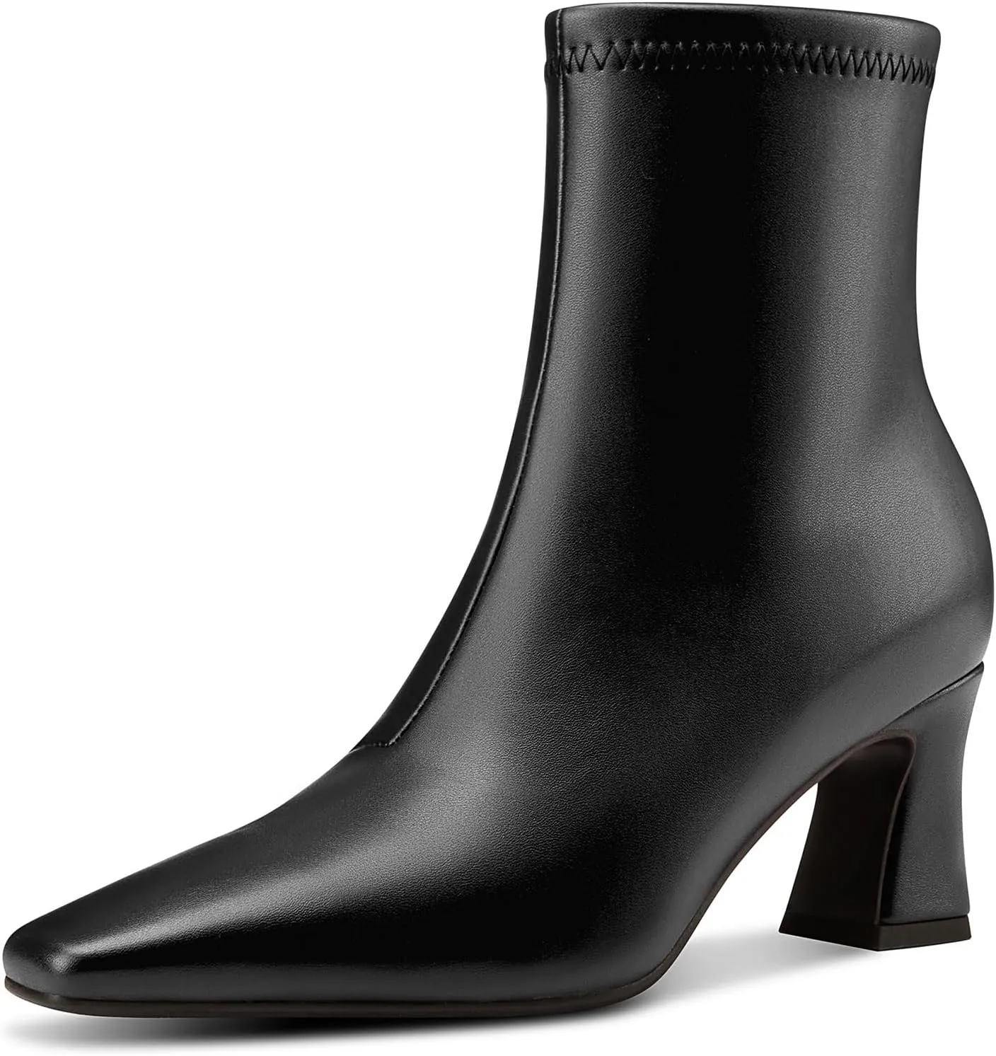 NobleOnly Womens Ankle Boots Square Toe Side Zipper Chunky Block Heel Low Heeled Short Booties Casual Office Dress Boots 2.8 Inches Heels