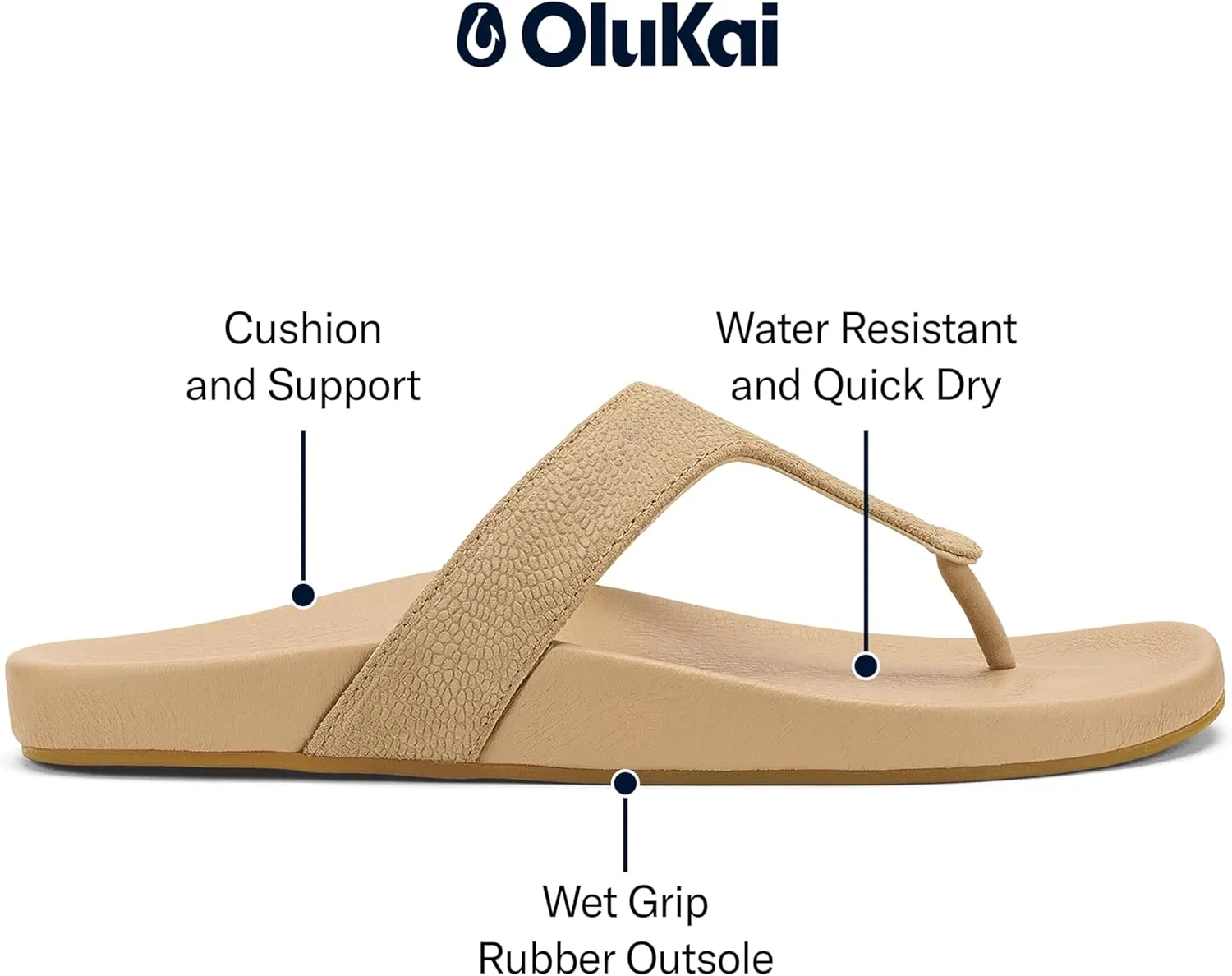 OLUKAI Kipe'a Lipi Women's Beach Sandal, Soft Leather Flip-Flop, All-Day Wear & Ultra-Soft Comfort Fit