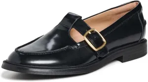 Penny Loafers for Women T-Strap Buckle Loafers Round Toe Slip on Mary Jane Flats Dressy Comfortable Casual Chunky Low Heel Shoes