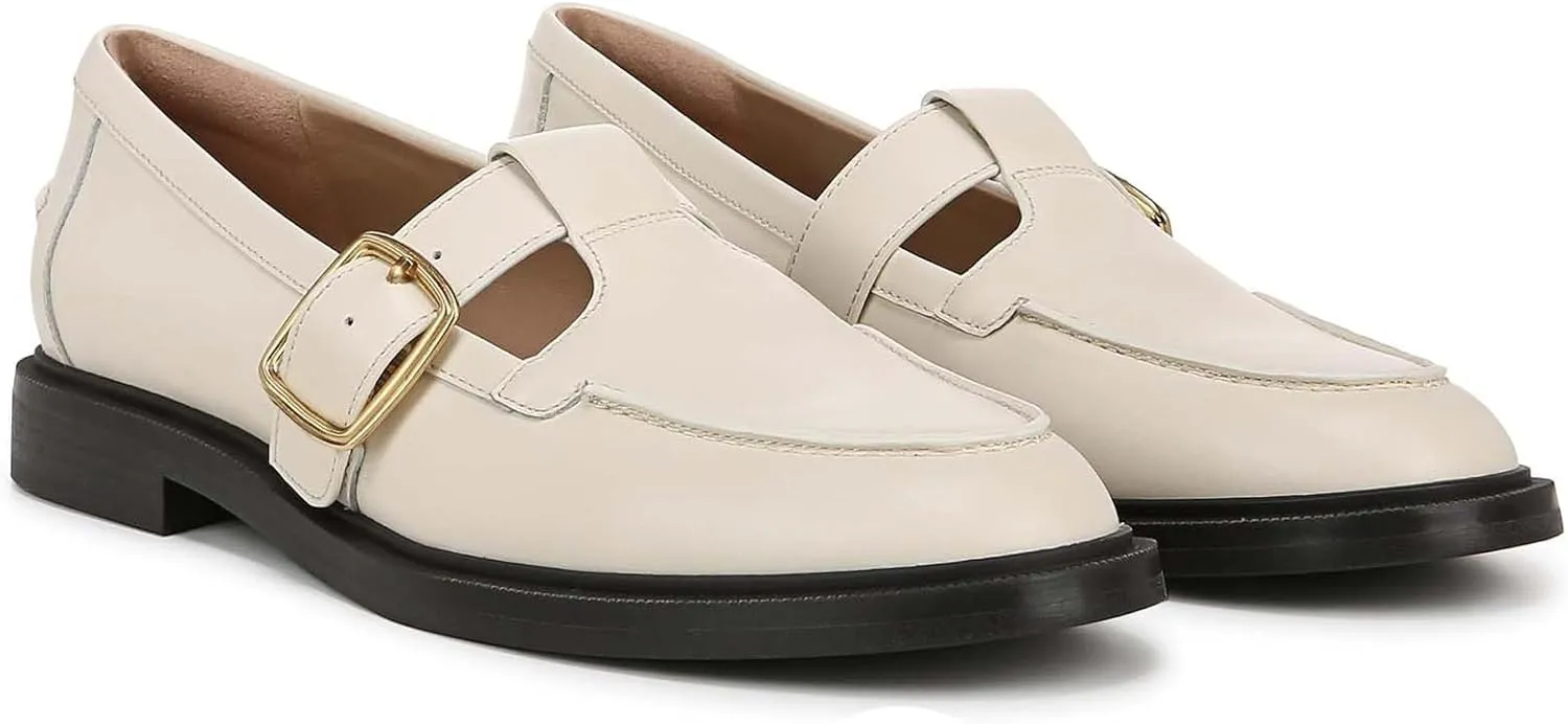 Penny Loafers for Women T-Strap Buckle Loafers Round Toe Slip on Mary Jane Flats Dressy Comfortable Casual Chunky Low Heel Shoes