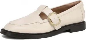 Penny Loafers for Women T-Strap Buckle Loafers Round Toe Slip on Mary Jane Flats Dressy Comfortable Casual Chunky Low Heel Shoes