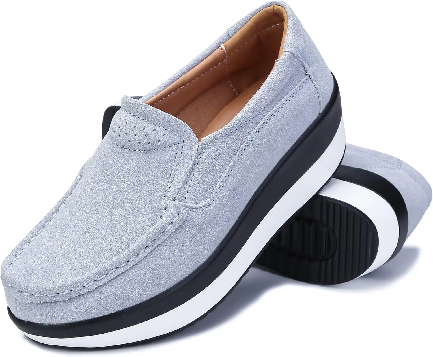 Ruiatoo Platform Shoes for Women Comfort Slip on Suede Moccasins Low Top Casual Wedge Loafers