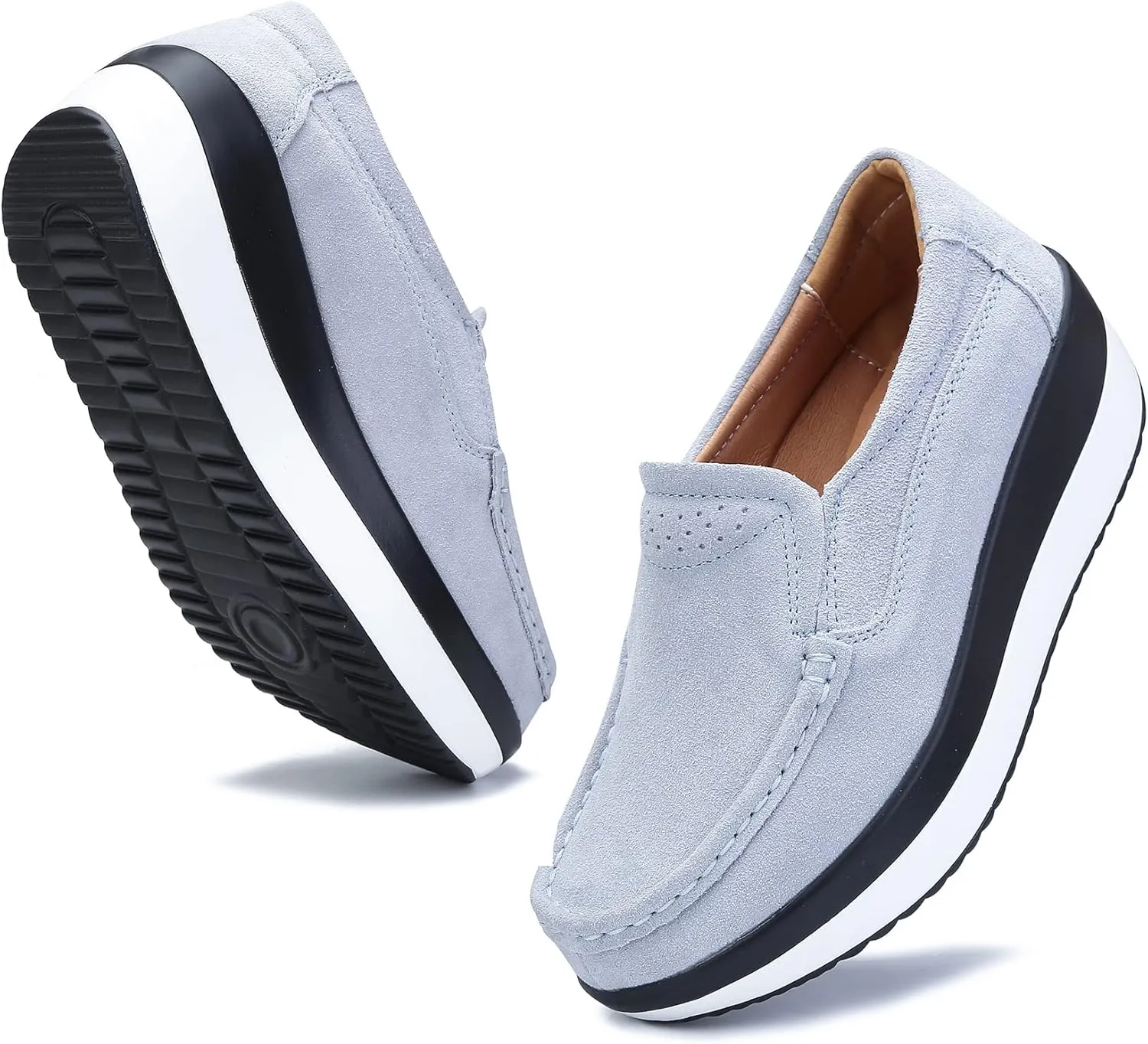 Ruiatoo Platform Shoes for Women Comfort Slip on Suede Moccasins Low Top Casual Wedge Loafers